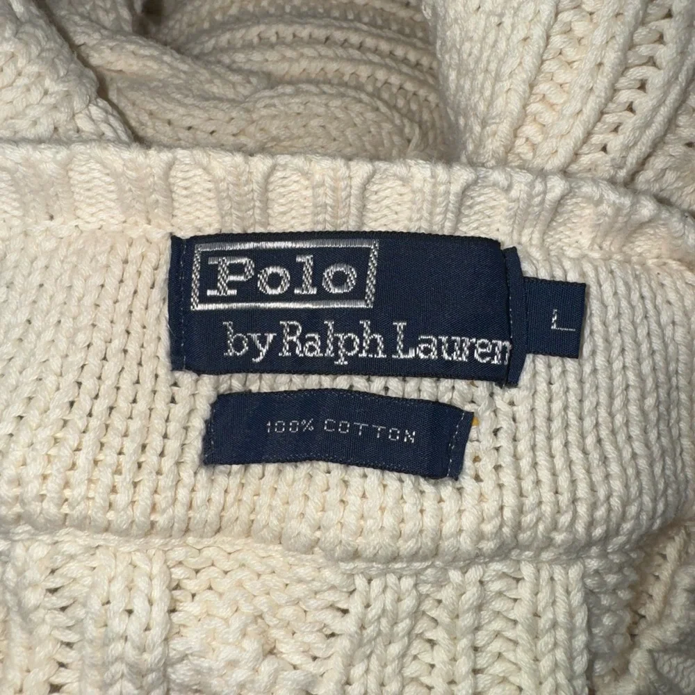 Polo Ralph Lauren‎ Cable Knit Cricket Sweater Cream Green Yellow Trim Varsity L